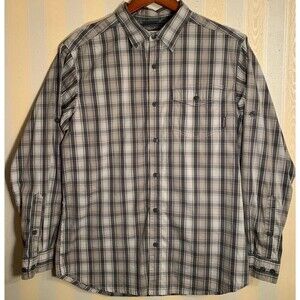 Columbia Omni-Wick Vented Button Front Gray Plaid Fishing Shirt Size Med EUC